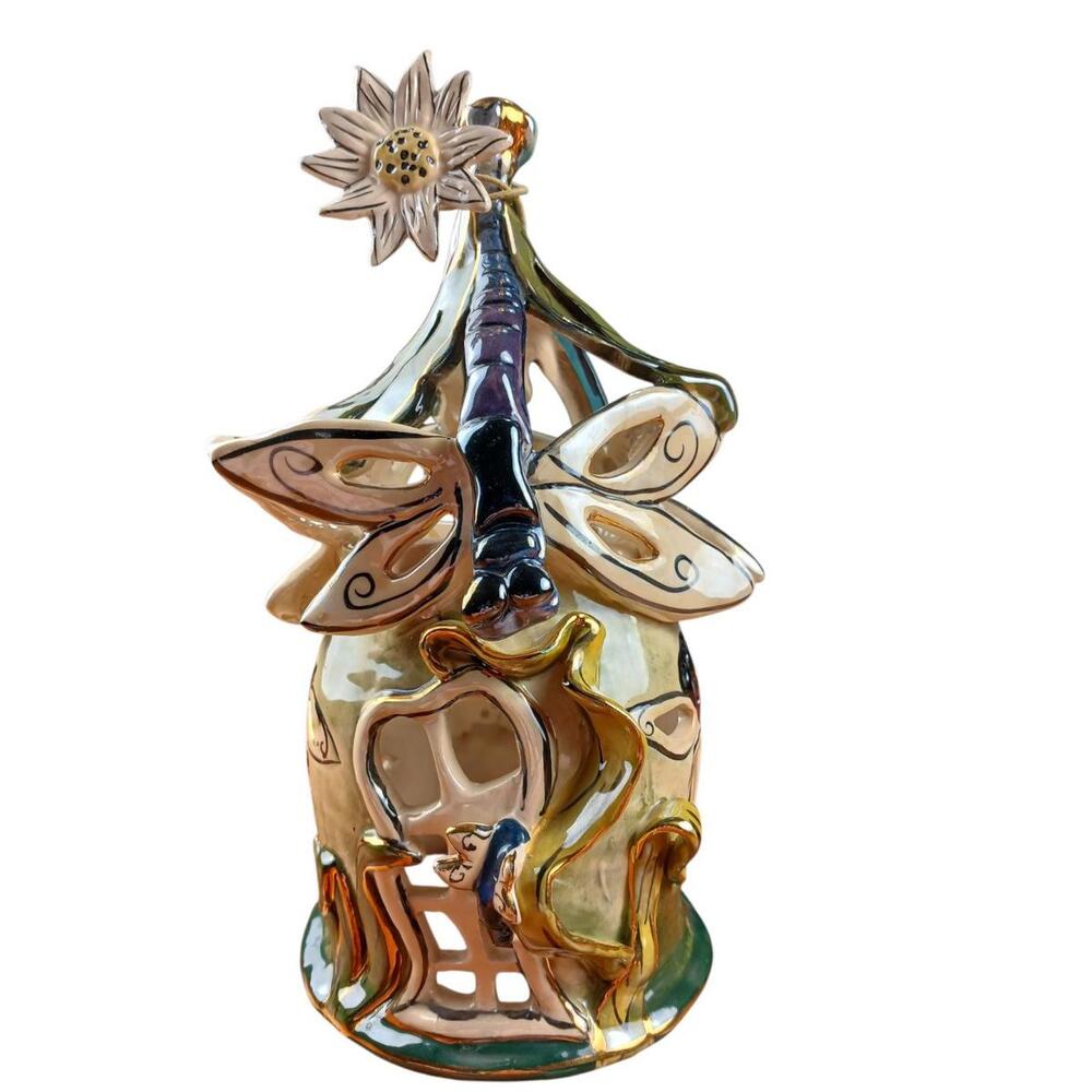 Blue Sky Clayworks Fairy House Dragonfly Candle Holder Heather Goldminc 2002